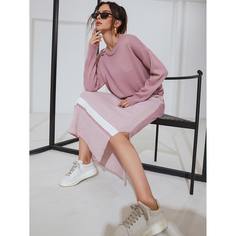 Свитер и трикотажная юбка с узором, разрезом Shein
