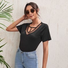 Топ с сетчатой вставкой и разрезом Shein