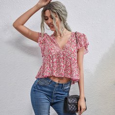 с оборками Цветочный Бохо Блузы Shein