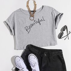Футболка с текстовым принтом Shein