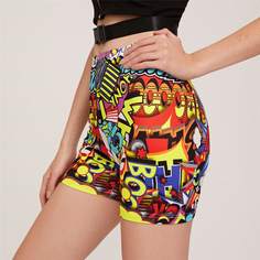 Байкерские шорты с графическим принтом Shein