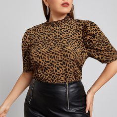 на пуговицах Принт Повседневный Футболка размера плюс Shein