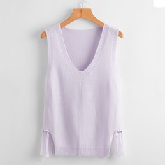 Однотонный свитер-жилет с v-образным воротником и бахромой Shein