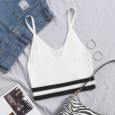 Трикотажный топ с полосками Shein