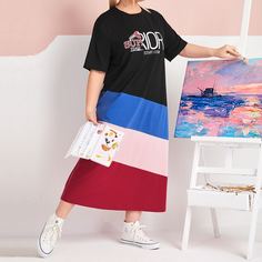 Контрастное платье размера плюс с текстовым принтом Shein