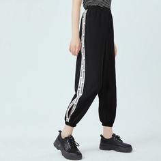 Брюки с текстовой лентой и разрезом Shein