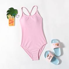 крест на крест Одноцветный Повседневный Купальники для девочек Shein