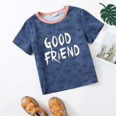 буква Повседневный Футболки для маленьких мальчиков Shein