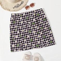 Юбка в клетку с цветочным принтом размера плюс Shein