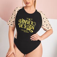 Боди размера плюс с принтом луны и звезды Shein