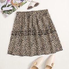 С оборками Принт Повседневный Юбки размер плюс Shein