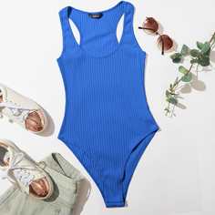 Трикотажное однотонное боди Shein