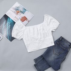 Ажурная вышивка Одноцветный Бохо Блузы Shein