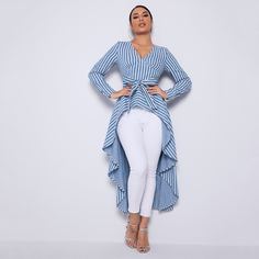 Пояс Полосатый Элегантный Джинсовые топы Shein