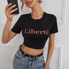 буква Повседневный Футболки Shein