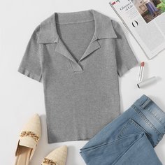 трикотажный Одноцветный Повседневный Трикотажные топы Shein