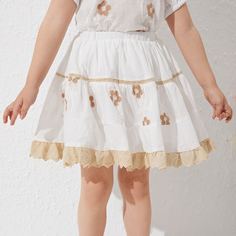 Юбка с цветочной вышивкой и оборкой для девочек Shein