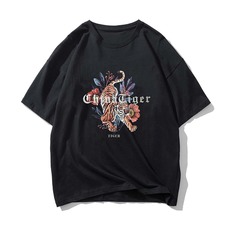 Мужская футболка с тигром и цветочным принтом Shein