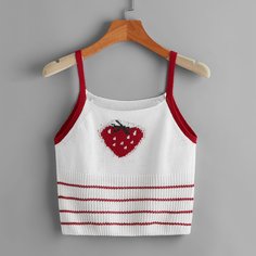 Трикотажный топ в полоску с рисунком клубники Shein