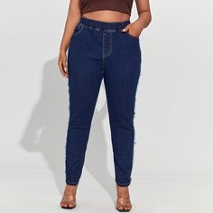 с карманами Одноцветный Джинсы размер плюс Shein