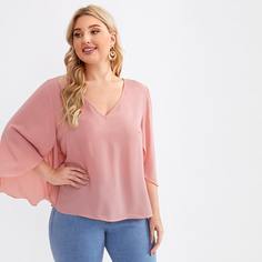 Однотонный топ размера плюс с рукавами бабочки Shein