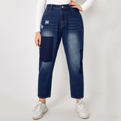 на пуговицах Контрастный цвет Джинсы размер плюс Shein