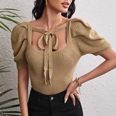 с разрезом Одноцветный Элегантный Трикотажные топы Shein