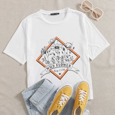 Цветочный Повседневный Футболки Shein