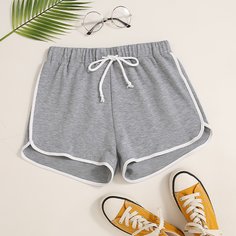 Шорты на кулиске с контрастной отделкой Shein