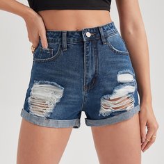 Рваные джинсовые шорты Shein