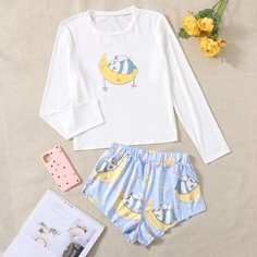 Пижама с мультипликационным принтом Shein