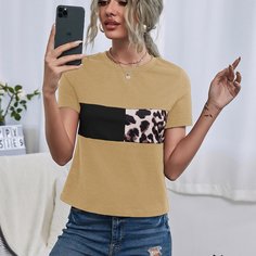 Контрастная футболка с леопардовым принтом Shein