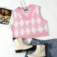 Вязаный жилет с узором аргайл Shein
