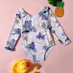 Слитный купальник с принтом морских животных для девочек Shein