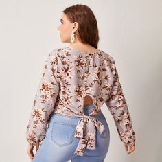 Блузка размера плюс с цветочным принтом и узлом сзади Shein