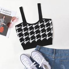 Трикотажный топ с рисунком "хаундстут Shein