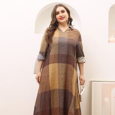 Клетчатый Скромный Платья размер плюс Shein