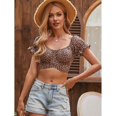 узел сзади Леопардовый Бохо Блузы Shein