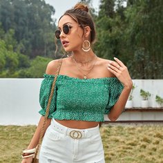 с оборками цветочный Бохо Блузы Shein