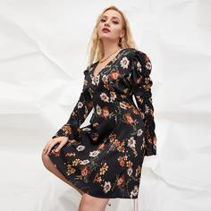 со сборками Цветочный Повседневный Платья размер плюс Shein