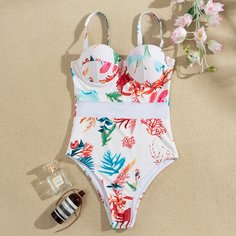 Слитный сетчатый купальник на косточках Shein