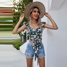 с оборками Животный Повседневный Женские топы Shein