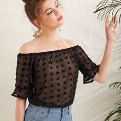 Топ с открытыми плечами и аппликацией Shein