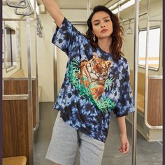 Футболка с принтом тигра и тай дай Shein