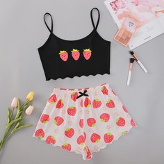 с бантом Фрукты и овощи милый Пижама Shein