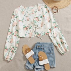 узел Со цветочками Бохо Женские топы Shein