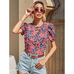 Застежка Цветочный Бохо Блузы Shein