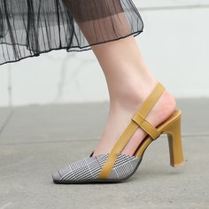 Туфли на массивном каблуке с открытой пяткой в клетку Shein