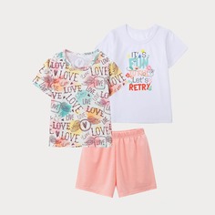 3шт шорты и футболка с текстовым принтом для девочек Shein