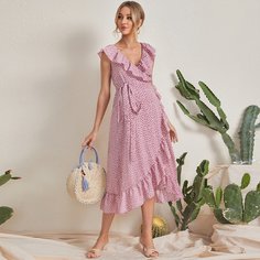 Платье с поясом, оборкой и цветочным принтом для беременных Shein
